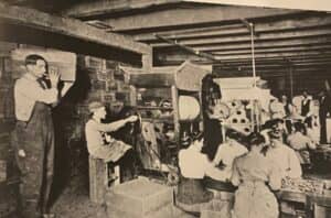Cranberry sorting machine in operation. Courtesy of Everett Mickle and the Medford Historical Society.