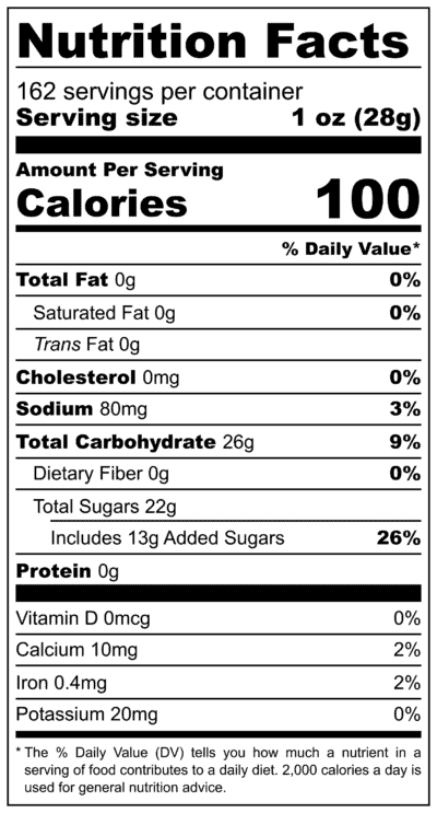Bulk Diced Pineapple 10 Pound Box Nutrition Label
